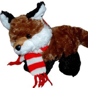 Aurora Festivity Fox Plush Toy Stuffed Animal Brown Black Scarf Holiday NWT HTF